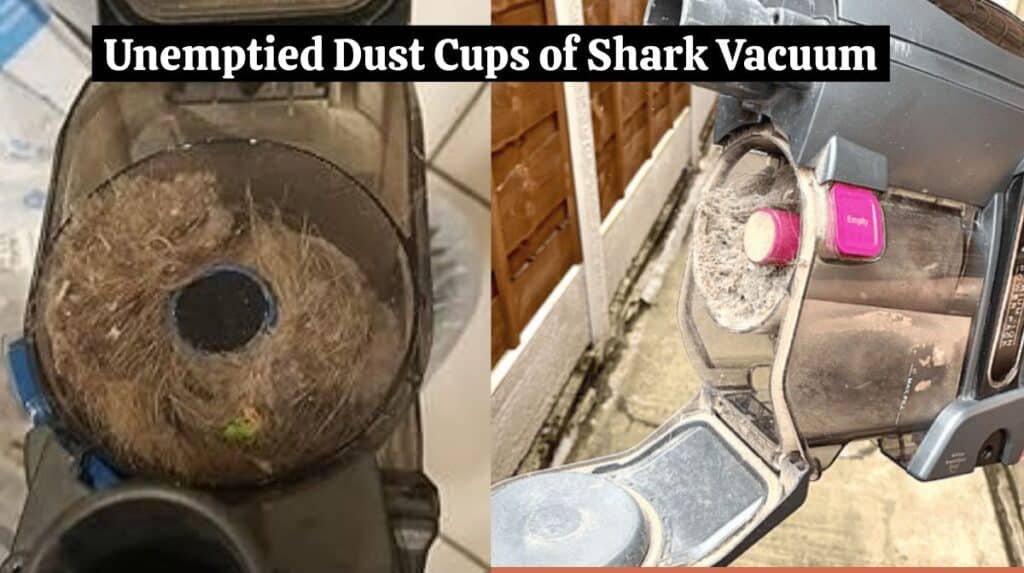 Unemptied Dust Cups of Shark Vacuum